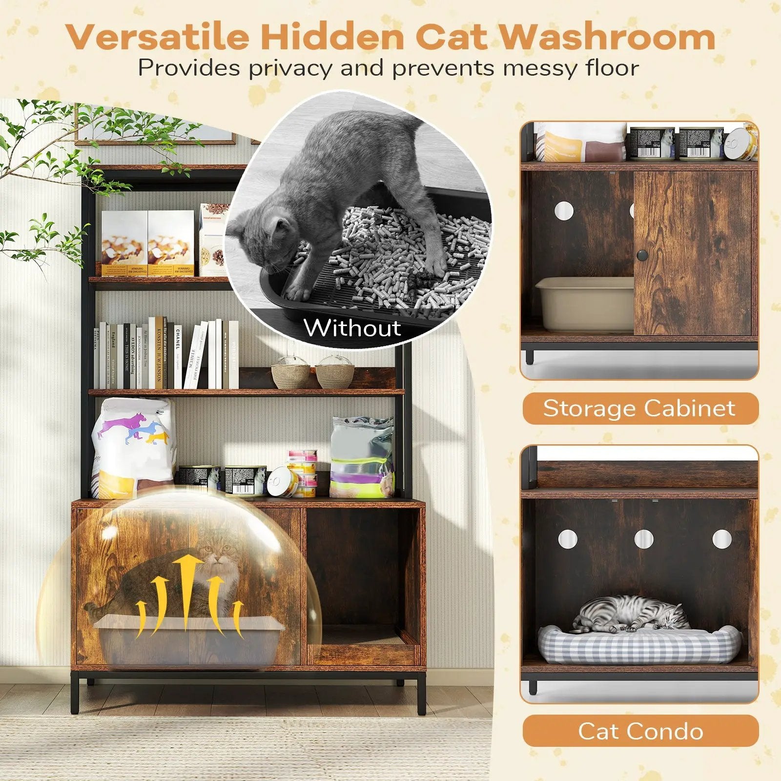 57 Inches Cat Litter Box Enclosure with Storage and Removable Scratcher by DirectDeals