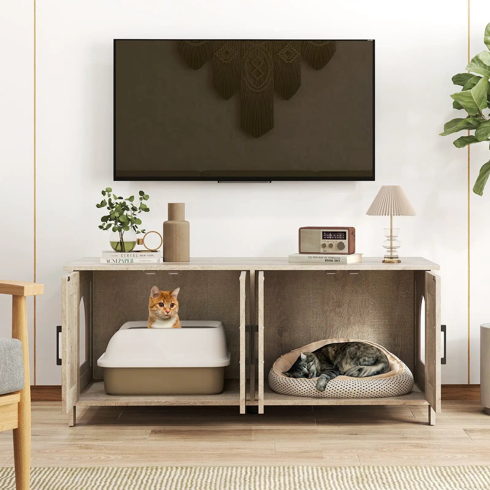 Cat Litter Box Enclosure for 2 Cats Modern Kitty Litter Box Furniture Hidden by DirectDeals