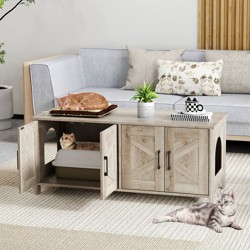 Cat Litter Box Enclosure for 2 Cats Modern Kitty Litter Box Furniture Hidden by DirectDeals