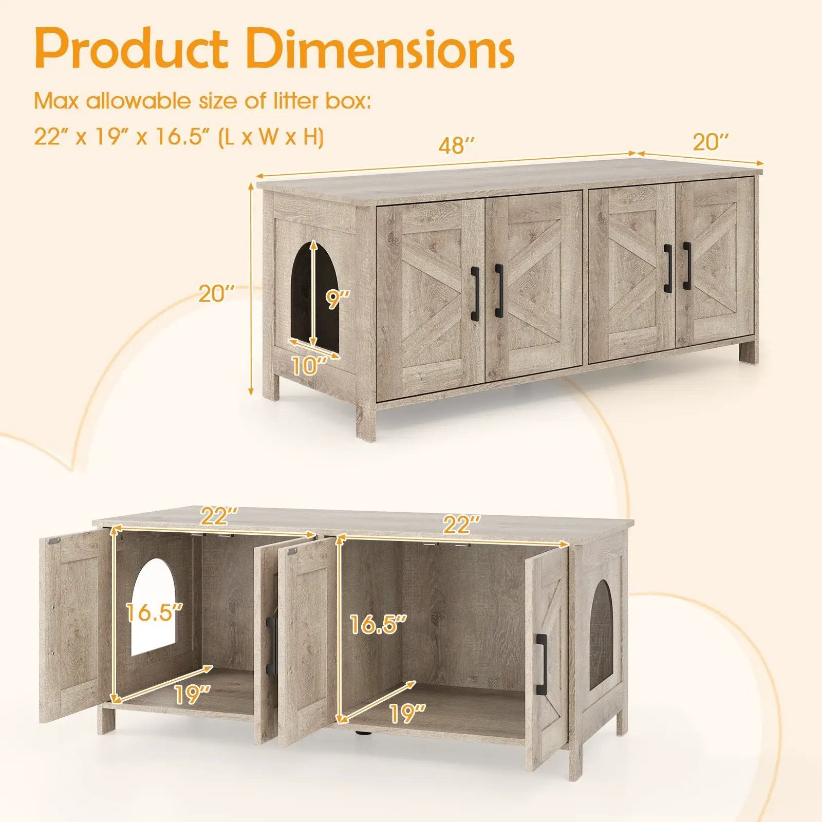Cat Litter Box Enclosure for 2 Cats Modern Kitty Litter Box Furniture Hidden by DirectDeals