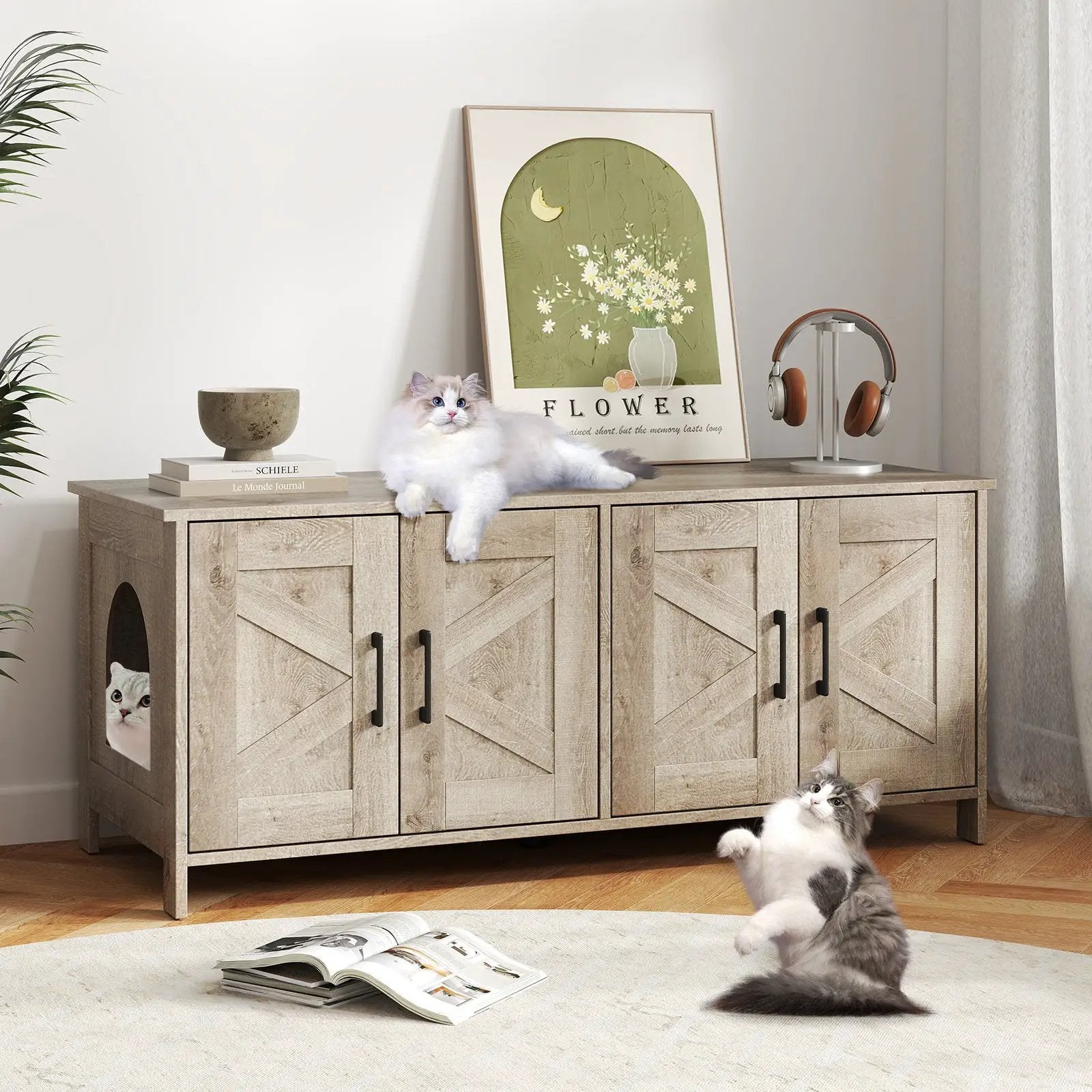 Cat Litter Box Enclosure for 2 Cats Modern Kitty Litter Box Furniture Hidden by DirectDeals