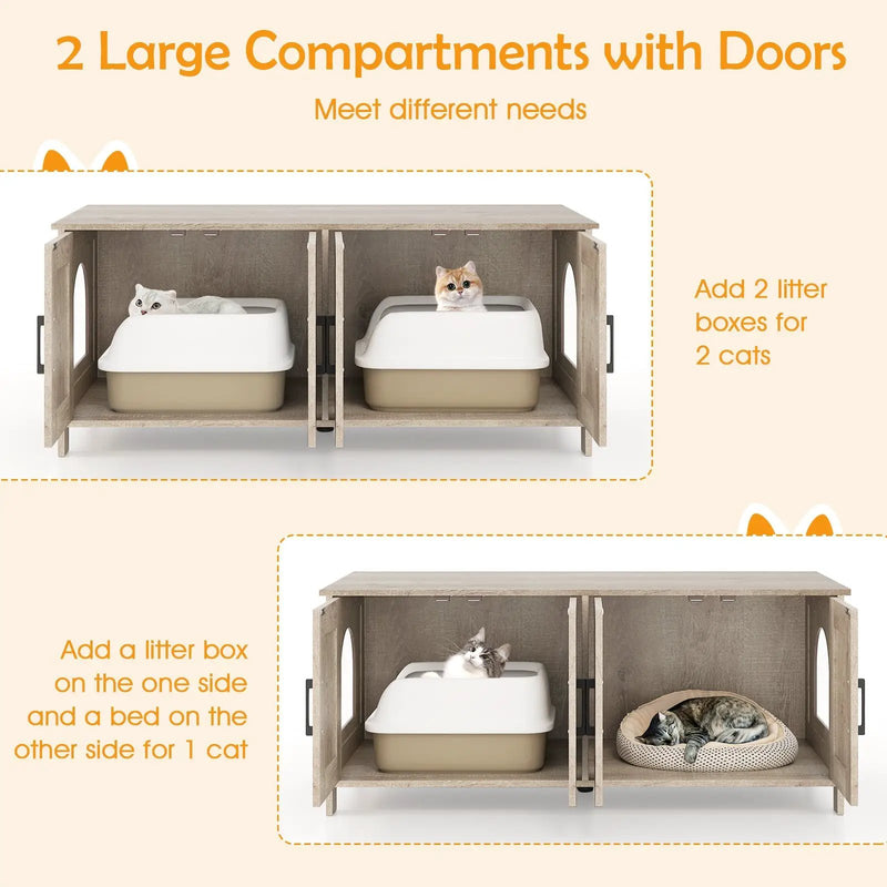 Cat Litter Box Enclosure for 2 Cats Modern Kitty Litter Box Furniture Hidden by DirectDeals
