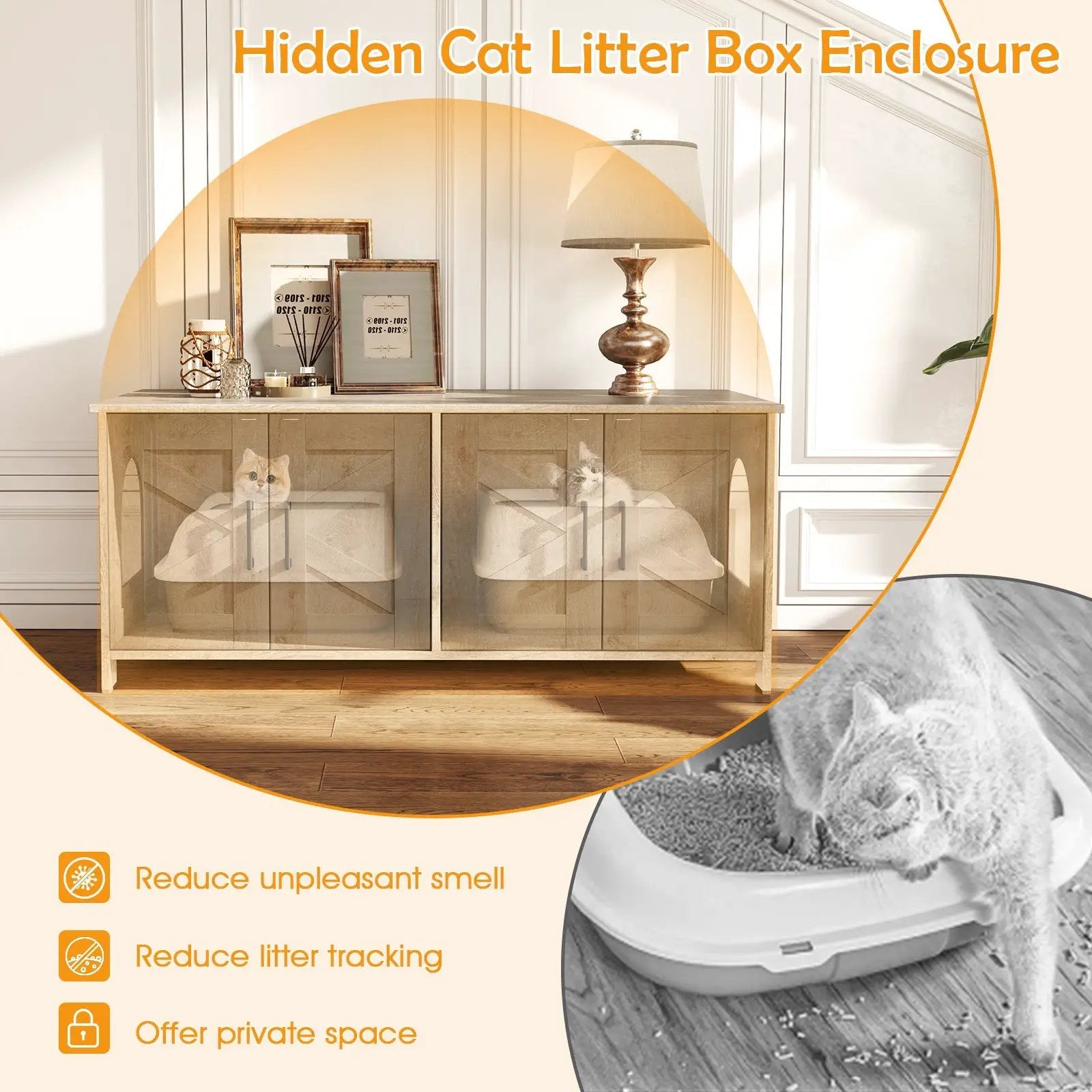 Cat Litter Box Enclosure for 2 Cats Modern Kitty Litter Box Furniture Hidden by DirectDeals