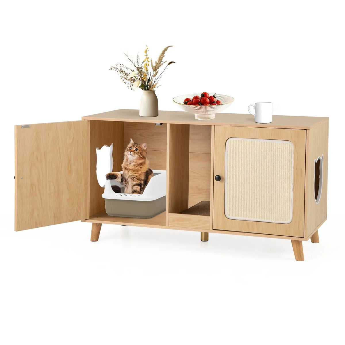 43 Inches Cat Litter Box Enclosure with Double Rooms and 2 Sisal Scratching Mats, photo 7 of 16