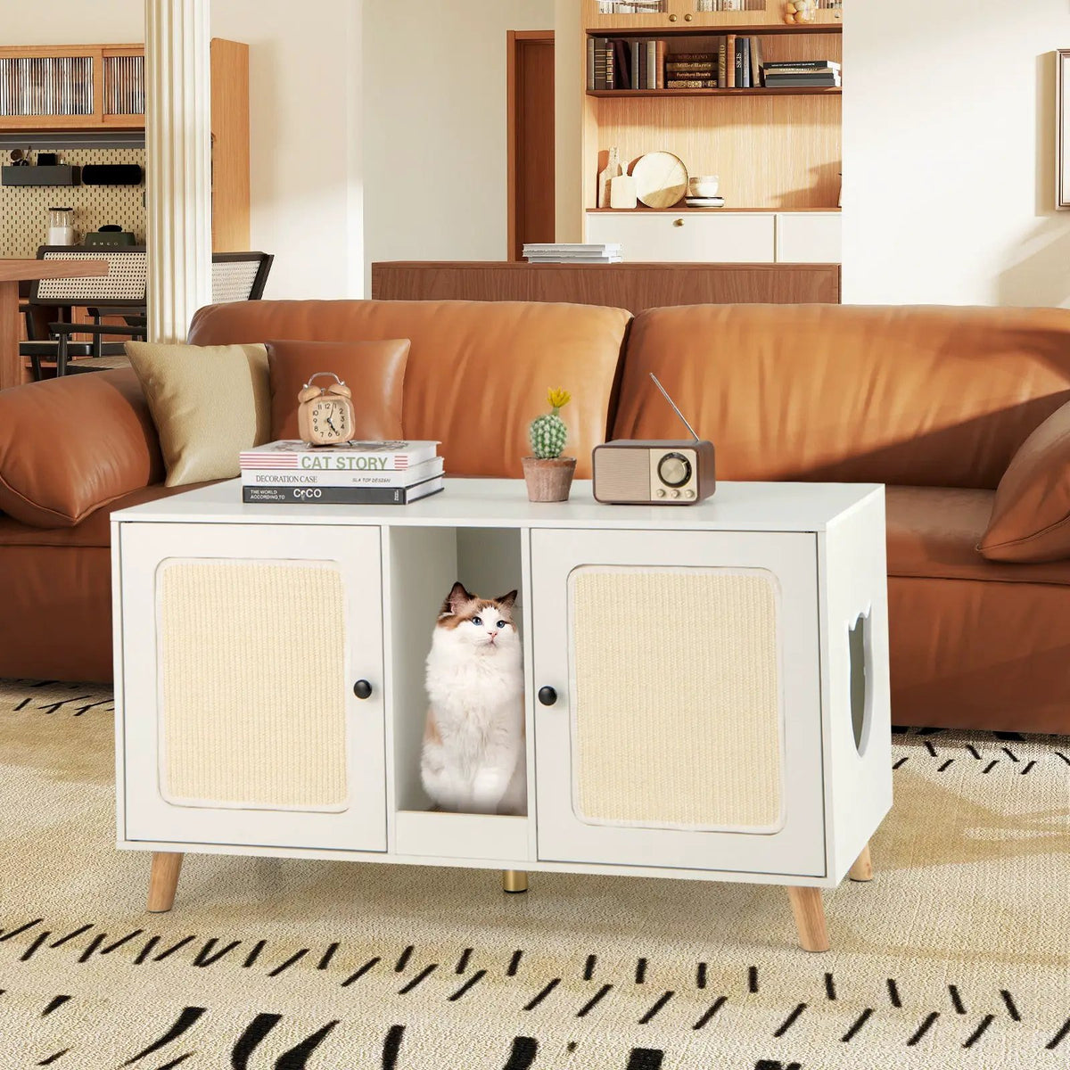 43 Inches Cat Litter Box Enclosure with Double Rooms and 2 Sisal Scratching Mats, photo 2 of 16