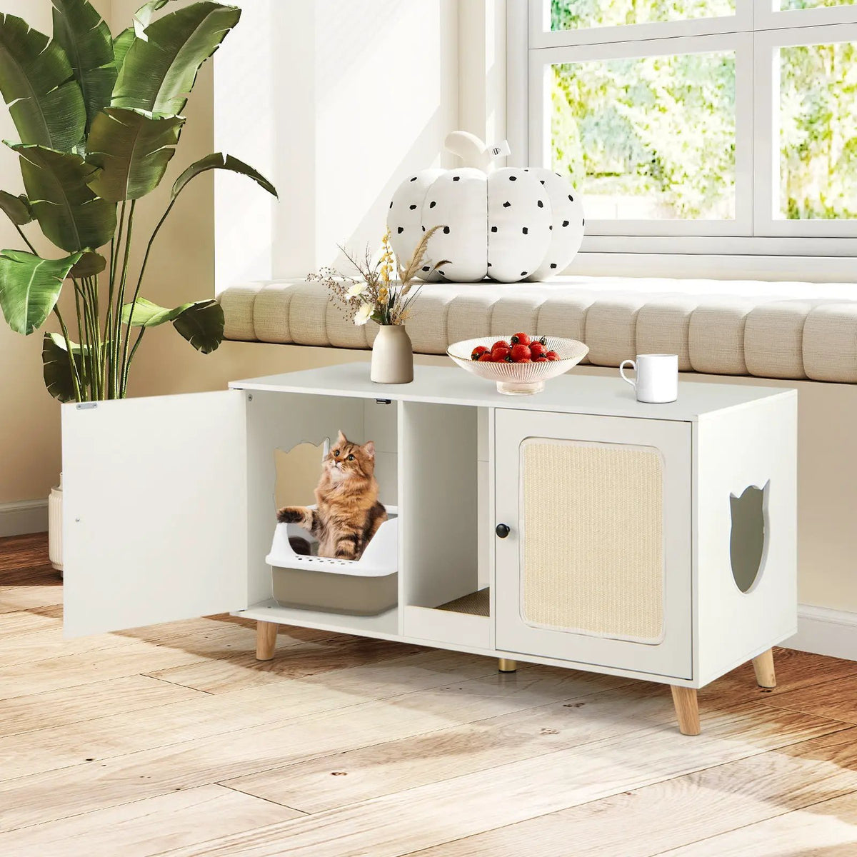 43 Inches Cat Litter Box Enclosure with Double Rooms and 2 Sisal Scratching Mats, photo 4 of 16