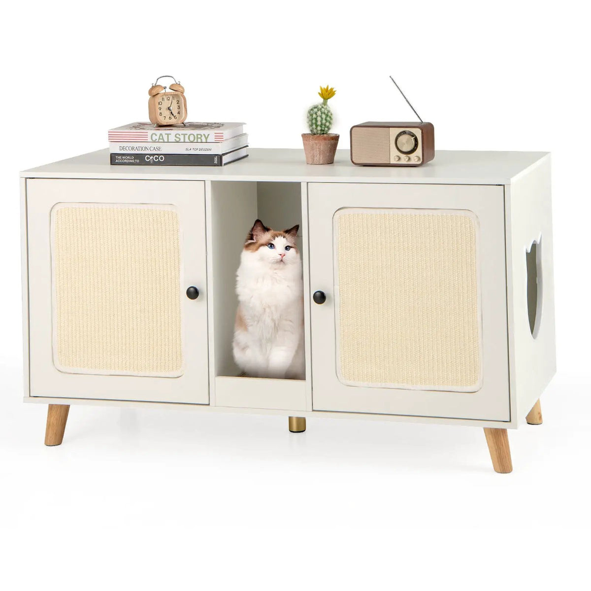 43 Inches Cat Litter Box Enclosure with Double Rooms and 2 Sisal Scratching Mats, photo 6 of 16