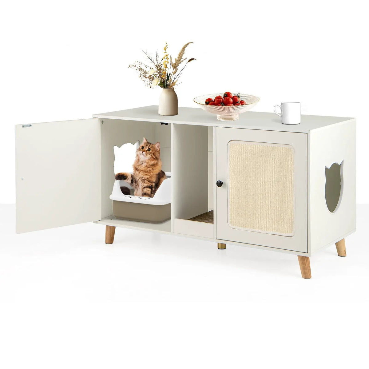 43 Inches Cat Litter Box Enclosure with Double Rooms and 2 Sisal Scratching Mats, photo 8 of 16
