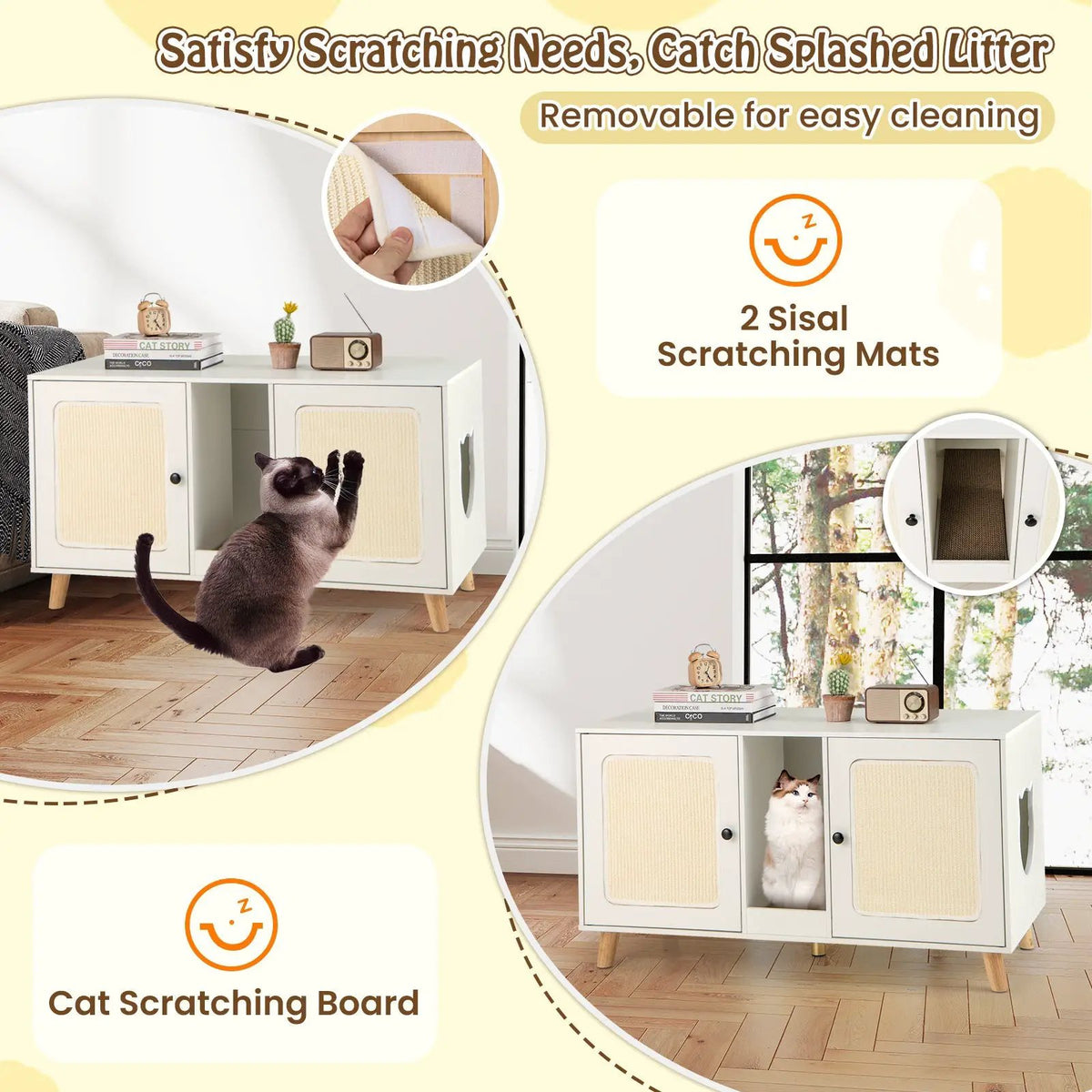 43 Inches Cat Litter Box Enclosure with Double Rooms and 2 Sisal Scratching Mats, photo 16 of 16