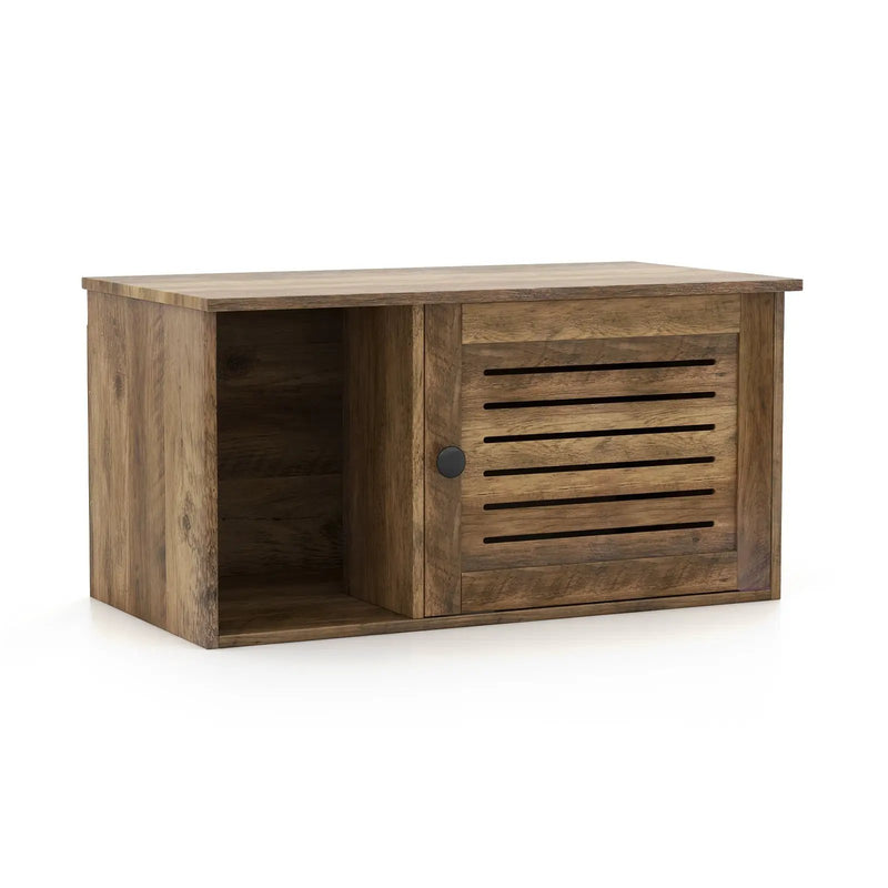 Cat Litter Box Enclosure with Louvered Door and Open Compartment by DirectDeals
