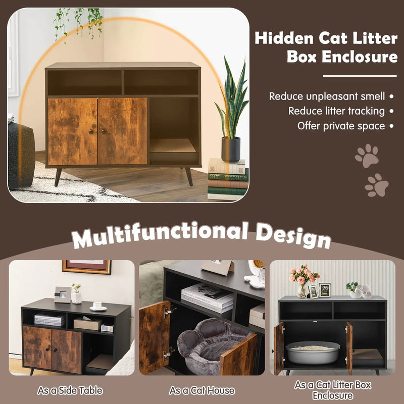 Cat Litter Box Enclosure with Storage Compartments and Pet Scratcher by DirectDeals