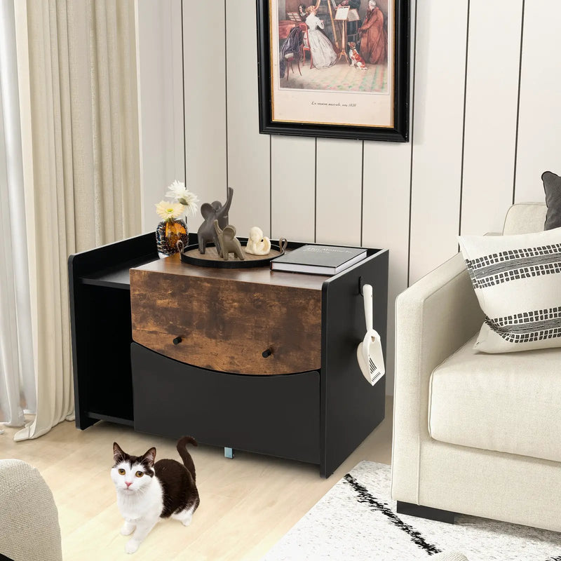 Cat Litter Box Enclosure with Pull-out Drawer-Black by DirectDeals