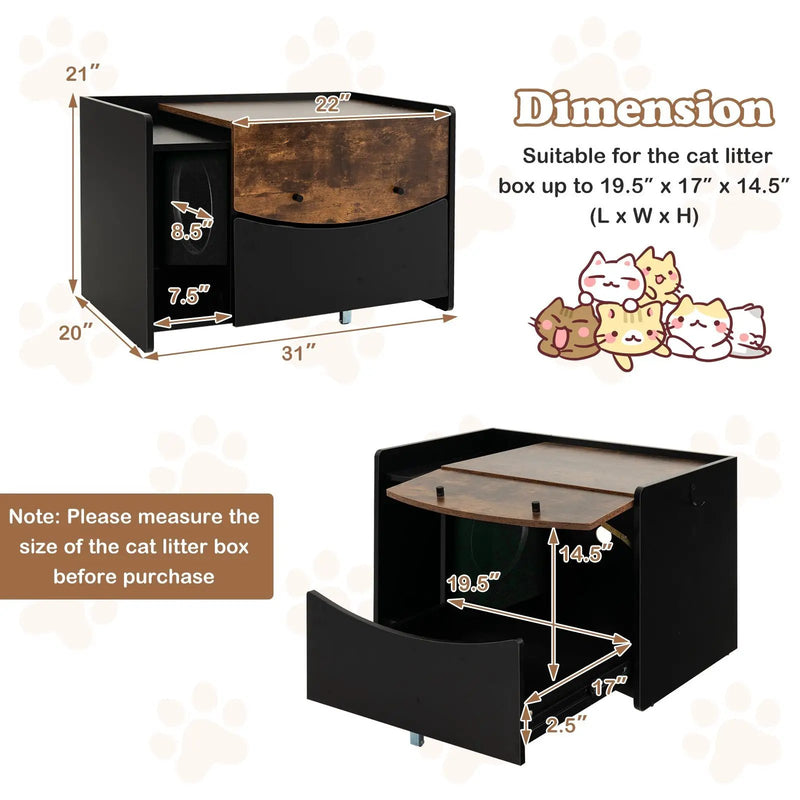 Cat Litter Box Enclosure with Pull-out Drawer-Black by DirectDeals