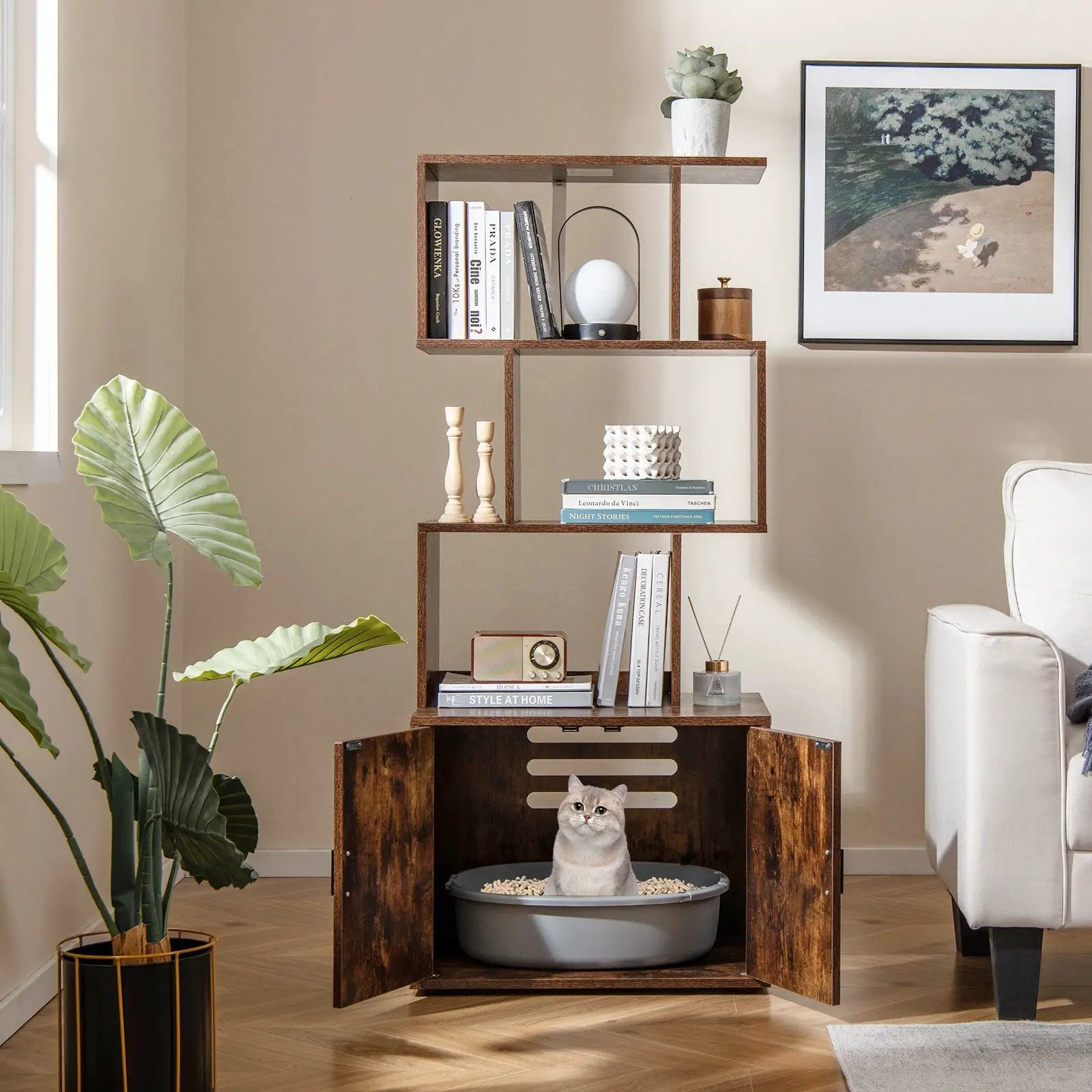56 Inch Tall Cat Litter Box Enclosure with Storage by DirectDeals