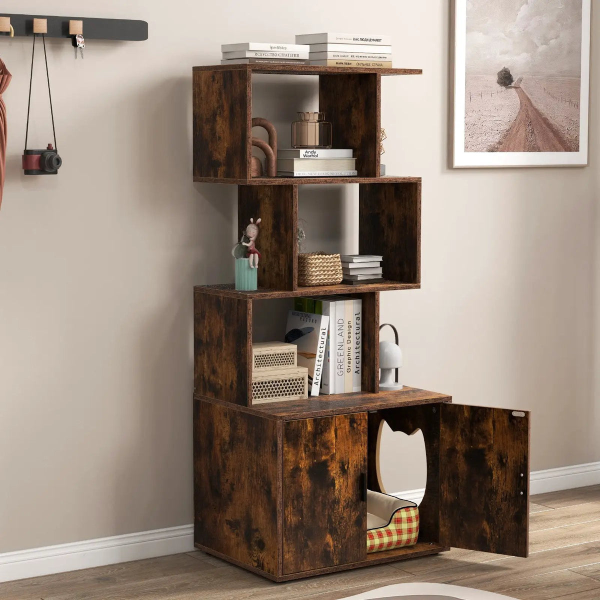 56 Inch Tall Cat Litter Box Enclosure with Storage, photo 11 of 16