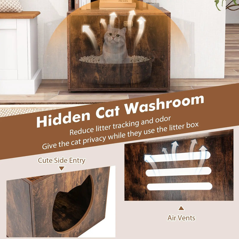 56 Inch Tall Cat Litter Box Enclosure with Storage by DirectDeals