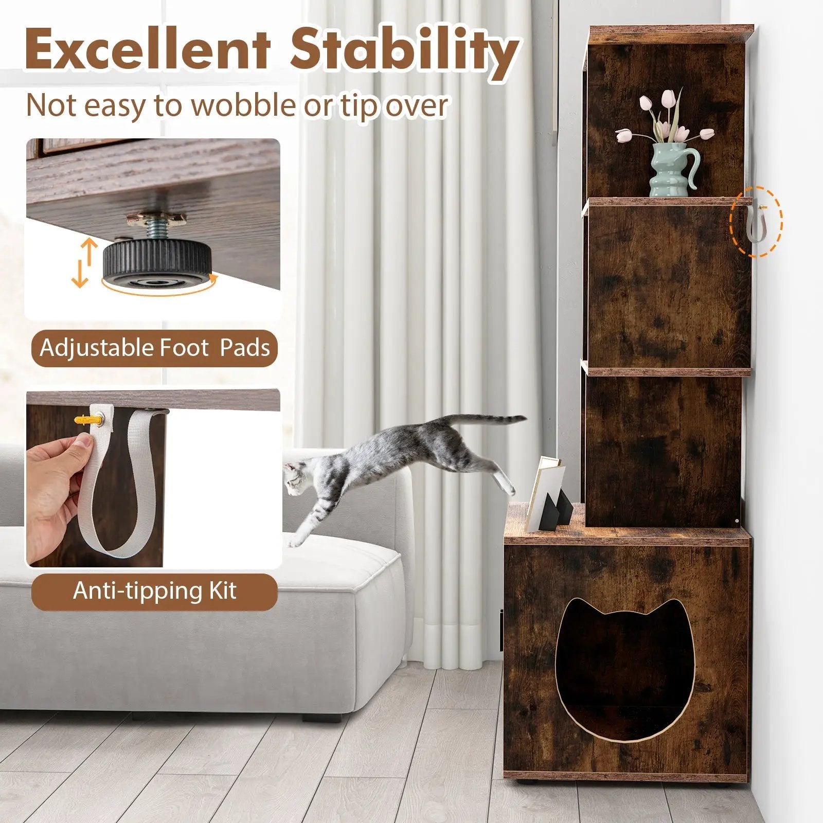 56 Inch Tall Cat Litter Box Enclosure with Storage by DirectDeals
