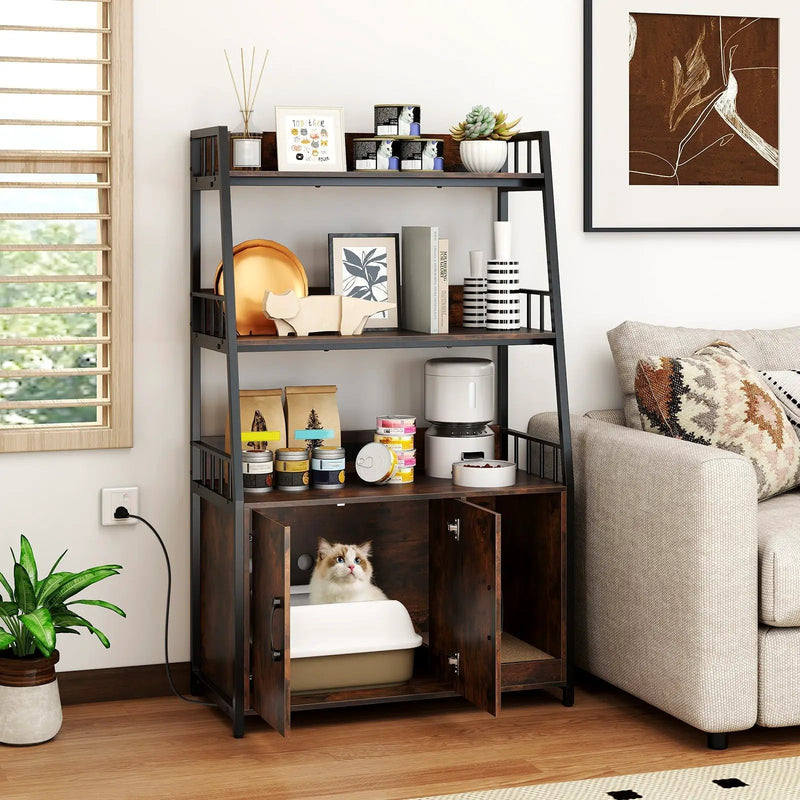 Cat Litter Box Enclosure with Storage Shelves and Scratching Pad by DirectDeals