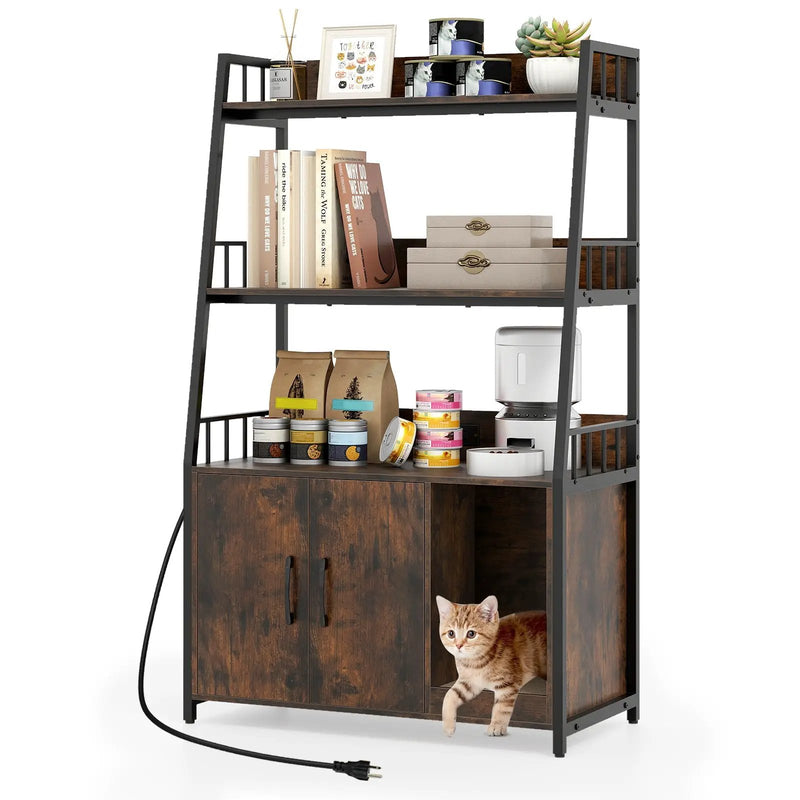 Cat Litter Box Enclosure with Storage Shelves and Scratching Pad by DirectDeals