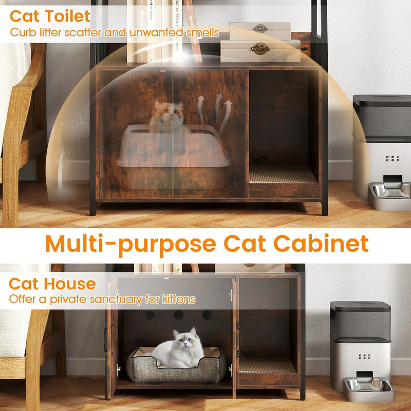 Cat Litter Box Enclosure with Storage Shelves and Scratching Pad by DirectDeals