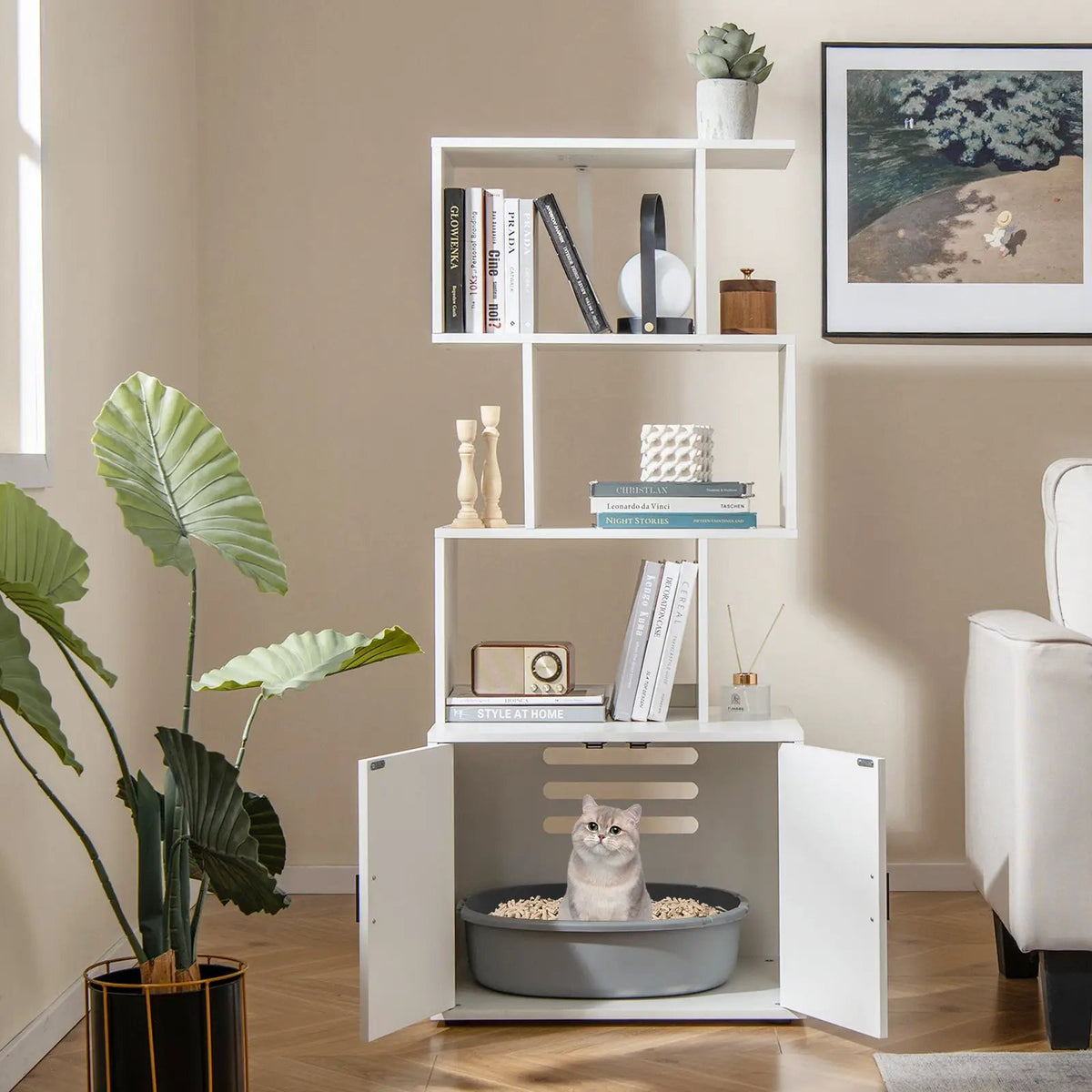 56 Inch Tall Cat Litter Box Enclosure with Storage, photo 2 of 16