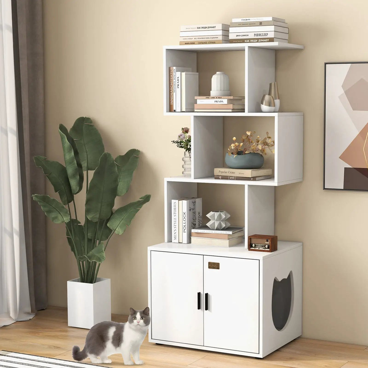 56 Inch Tall Cat Litter Box Enclosure with Storage, photo 4 of 16