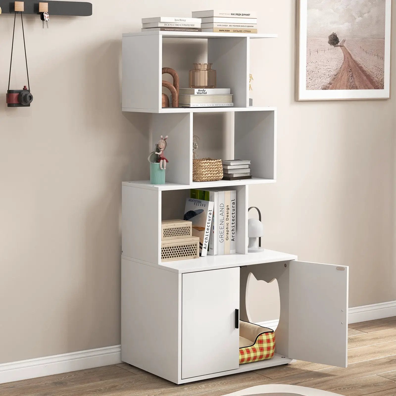 56 Inch Tall Cat Litter Box Enclosure with Storage by DirectDeals