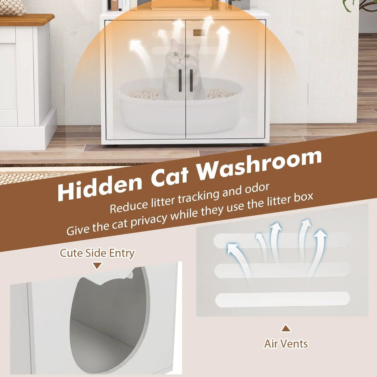 56 Inch Tall Cat Litter Box Enclosure with Storage by DirectDeals