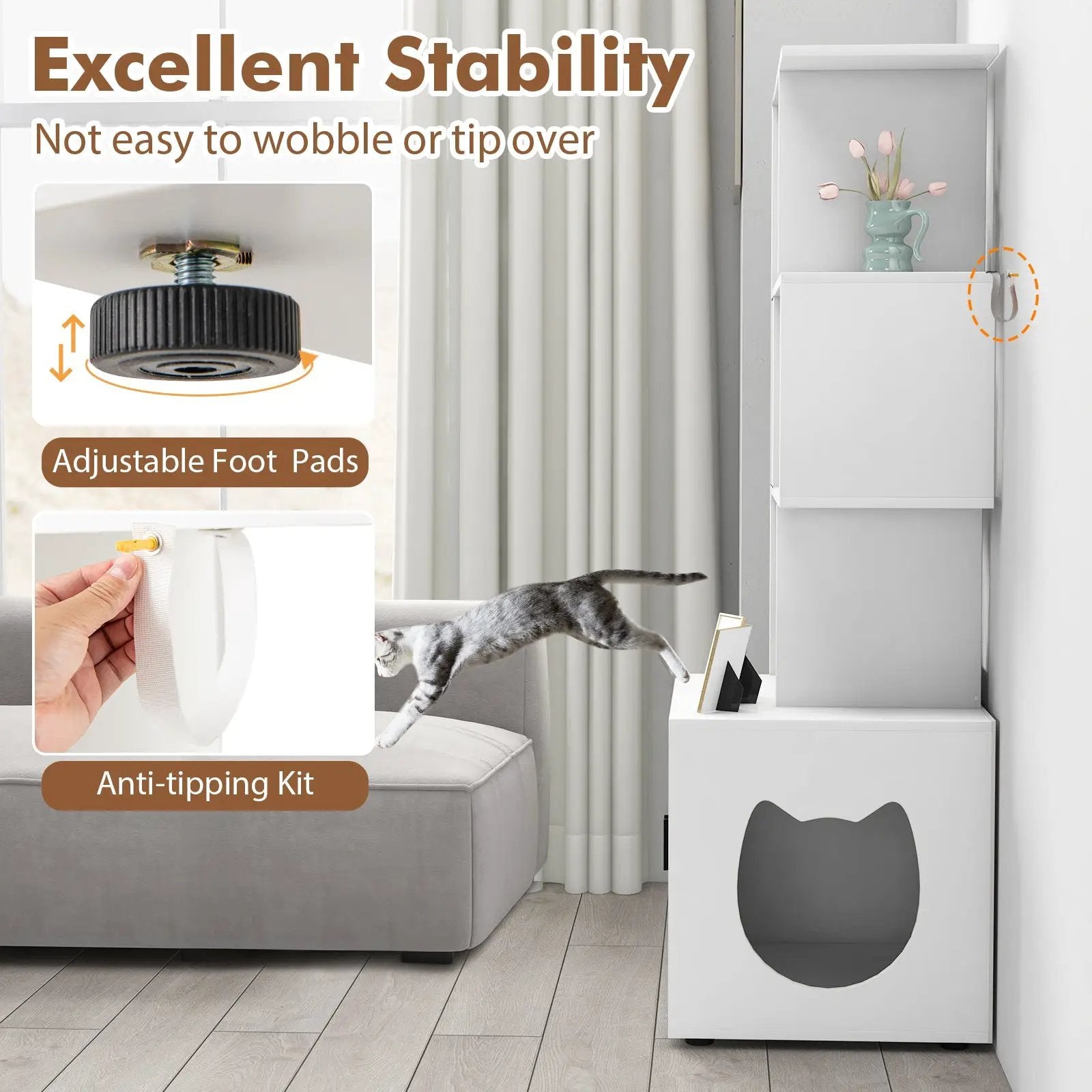 56 Inch Tall Cat Litter Box Enclosure with Storage by DirectDeals