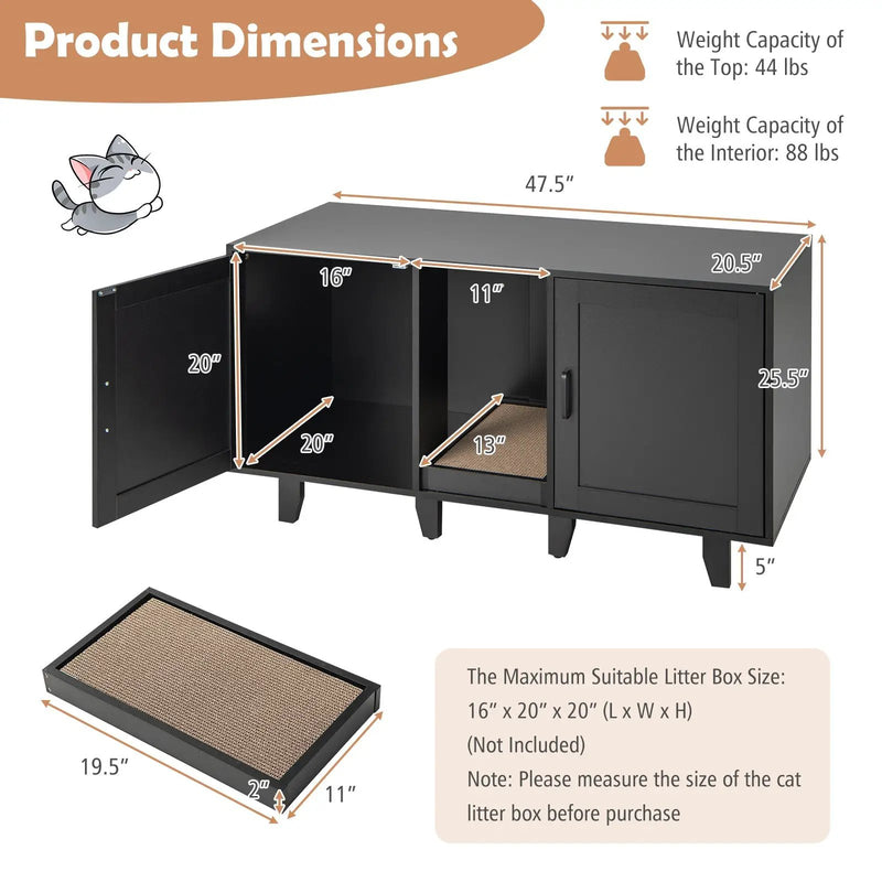 2-Door Cat Litter Box Enclosure with Winding Entry and Scratching Board by DirectDeals