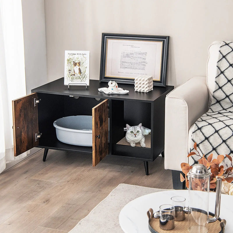 Cat Litter Box Enclosure with Double Door Cabinet by DirectDeals