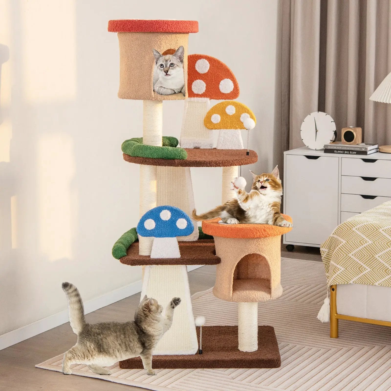 4-In-1 Cat Tree with 2 Condos and Platforms for Indoors-Multicolor by DirectDeals