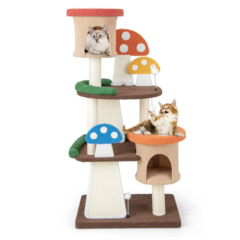 4-In-1 Cat Tree with 2 Condos and Platforms for Indoors-Multicolor by DirectDeals