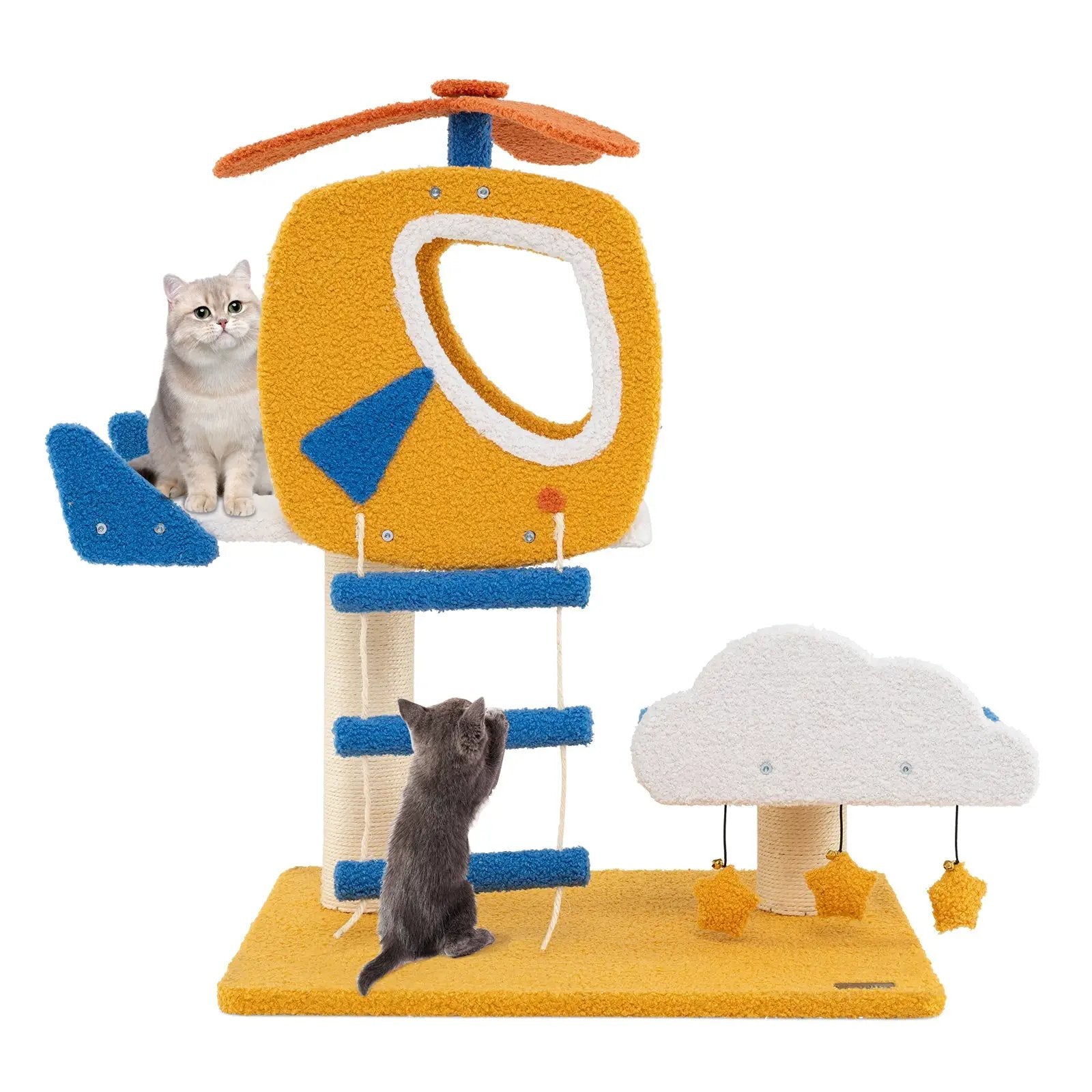 Indoor Small Aviation-themed Cat Tree Cat Tower with Helicopter Top Perch-Yellow by DirectDeals