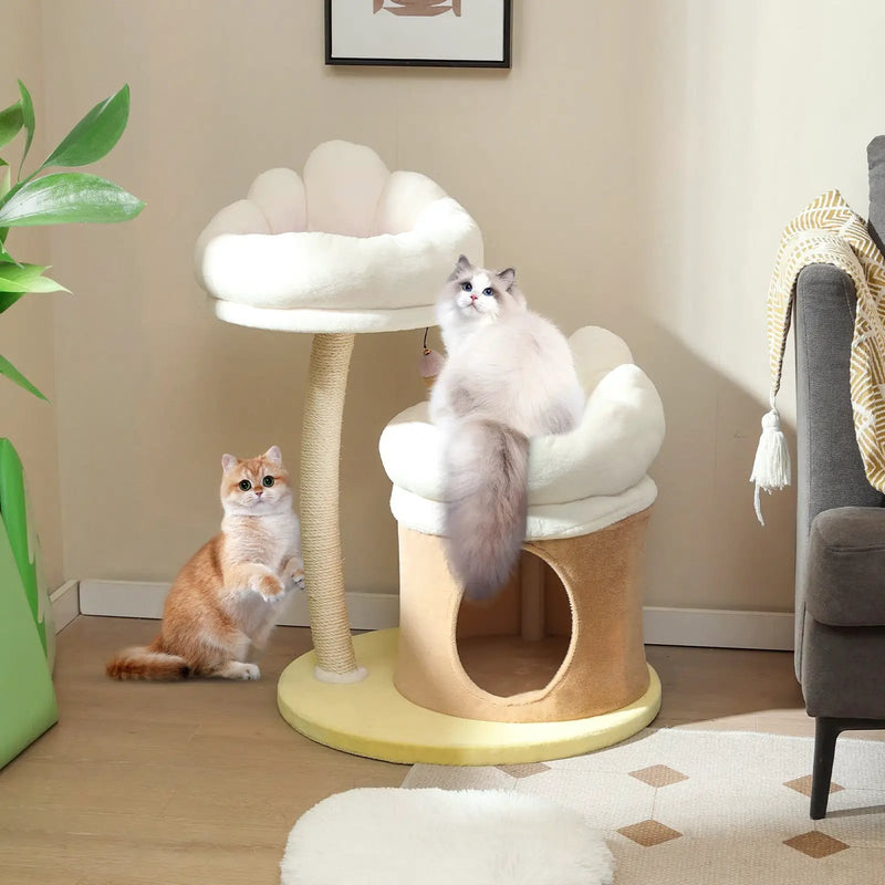 Cat Tree Small Cat Tower with 2 Removable and Washable Perches-White by DirectDeals