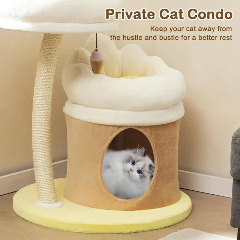 Cat Tree Small Cat Tower with 2 Removable and Washable Perches-White by DirectDeals