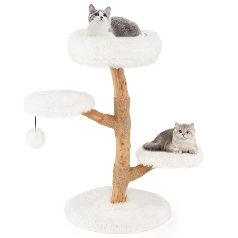 Cat Tree Solid Pear Wood with Perch and Natural Jute Scratching Posts-Brown by DirectDeals