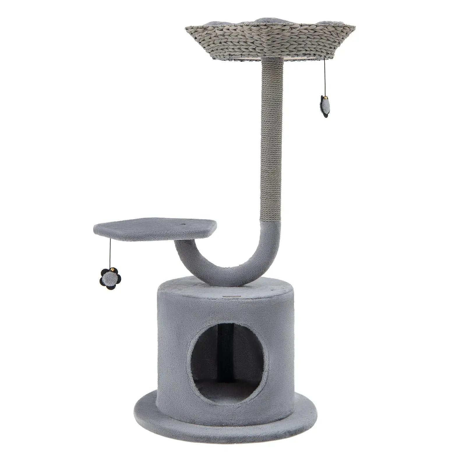 42 Inch Tall Cat Tower with Curved Metal Supporting Frame for Large and Small Cats-Gray by DirectDeals