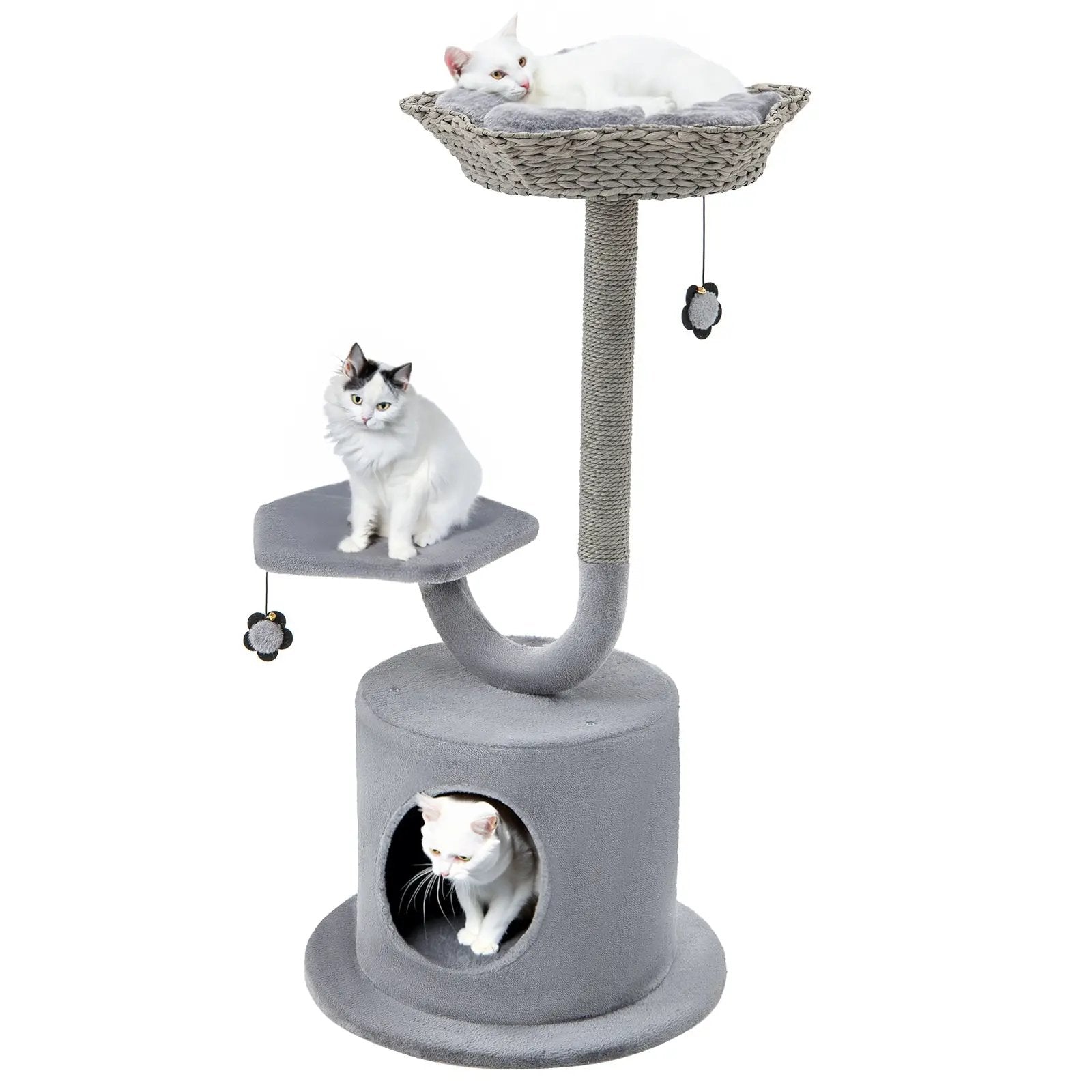 42 Inch Tall Cat Tower with Curved Metal Supporting Frame for Large and Small Cats-Gray by DirectDeals