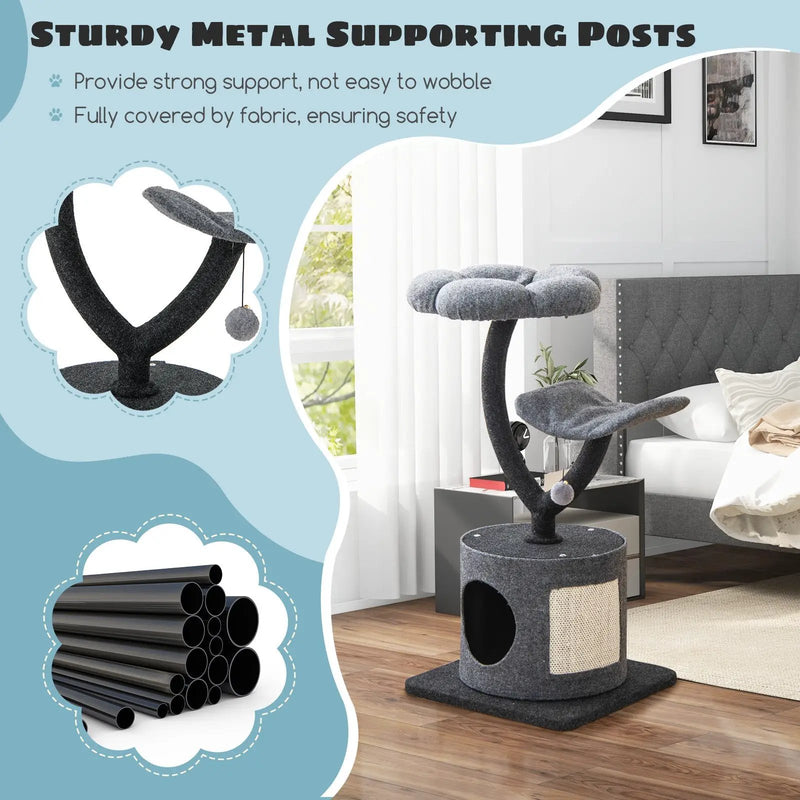 Cat Tree for Indoor Cats with Curved Metal Supporting Frame for Large & Small Cats-Gray by DirectDeals