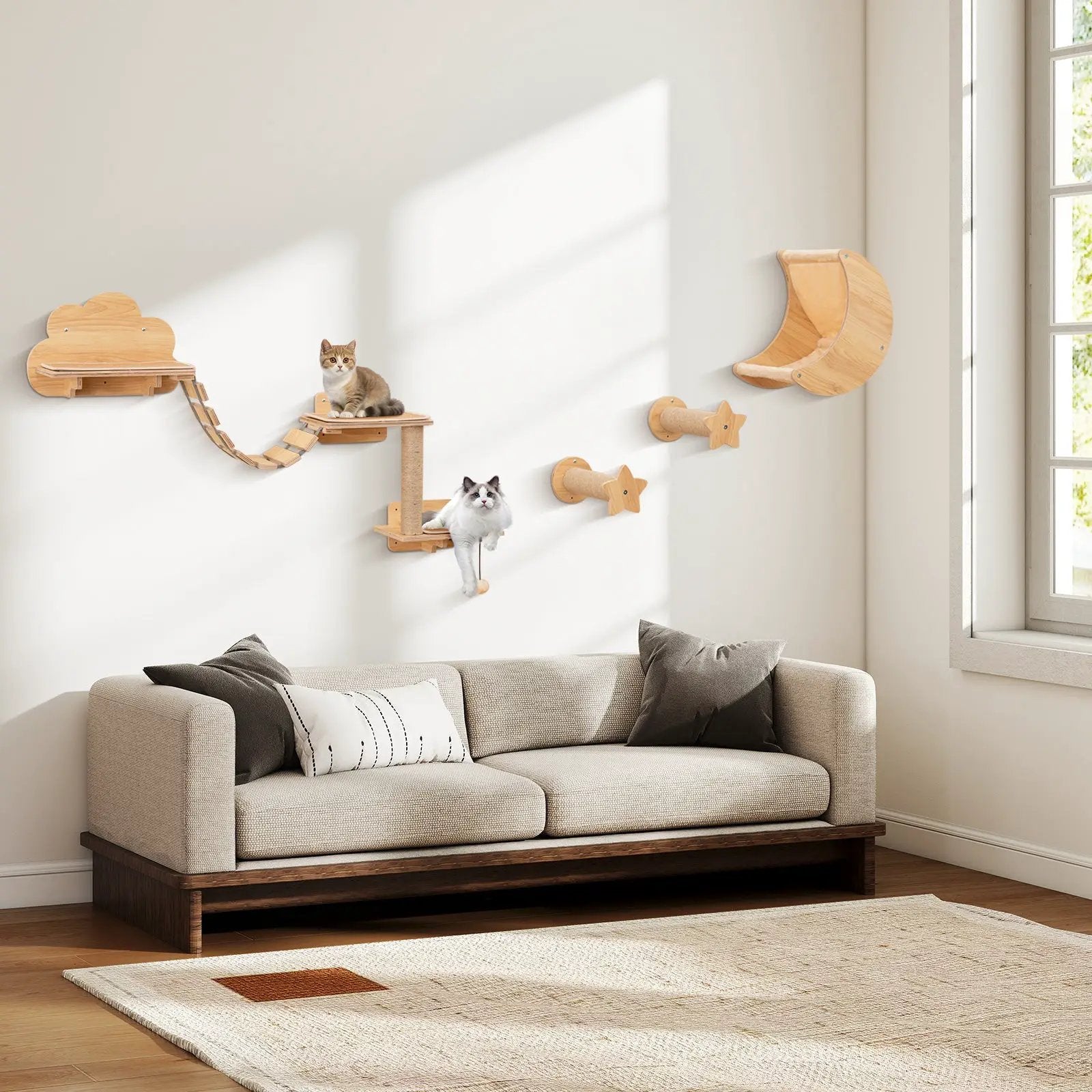 Cat Wall Furniture Set Kitten Wall Mounted Shelves with Hammock-Natural by DirectDeals
