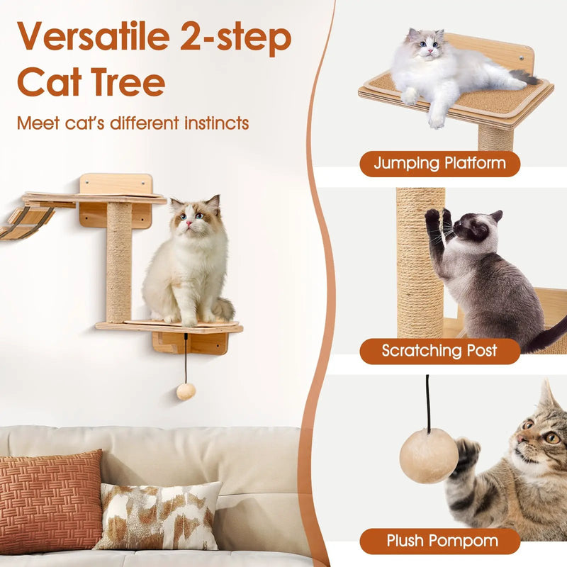 Cat Wall Furniture Set Kitten Wall Mounted Shelves with Hammock-Natural by DirectDeals