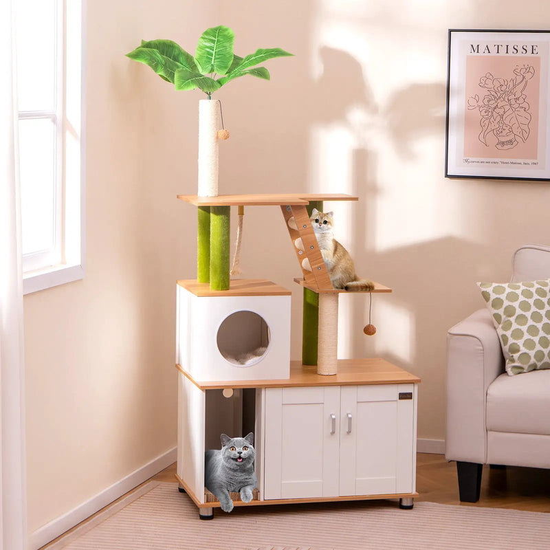 Hidden Cat Washroom with Cat Tower for Indoor Cats-White by DirectDeals
