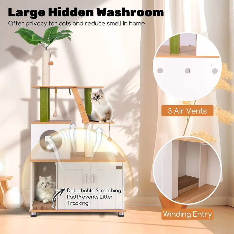Hidden Cat Washroom with Cat Tower for Indoor Cats-White by DirectDeals