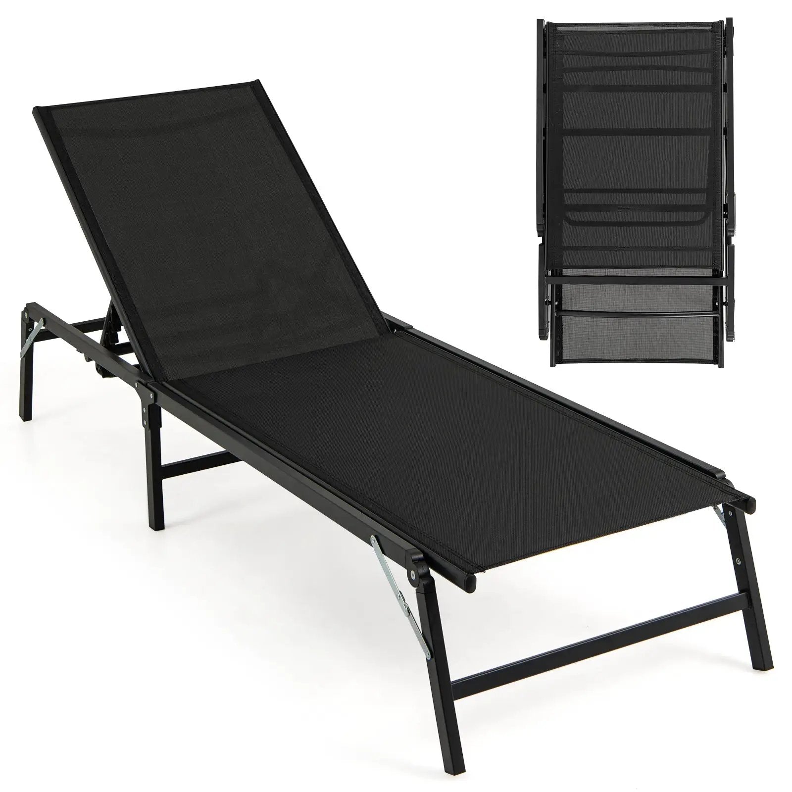 Chaise Lounge Chair Set of 2 Foldable Patio Lounge Chairs-Black by DirectDeals