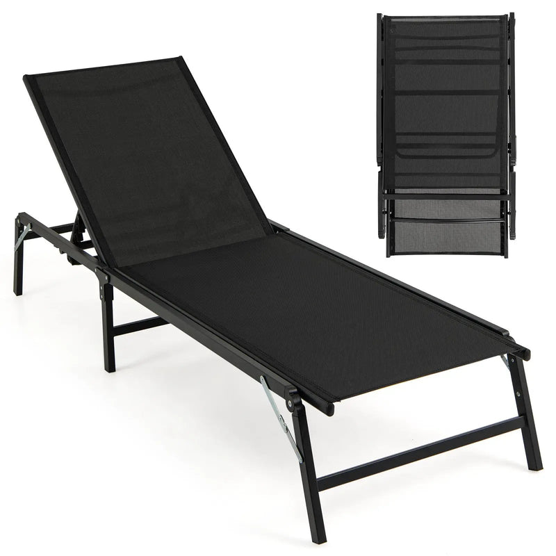 Chaise Lounge Chair Set of 2 Foldable Patio Lounge Chairs-Black by DirectDeals