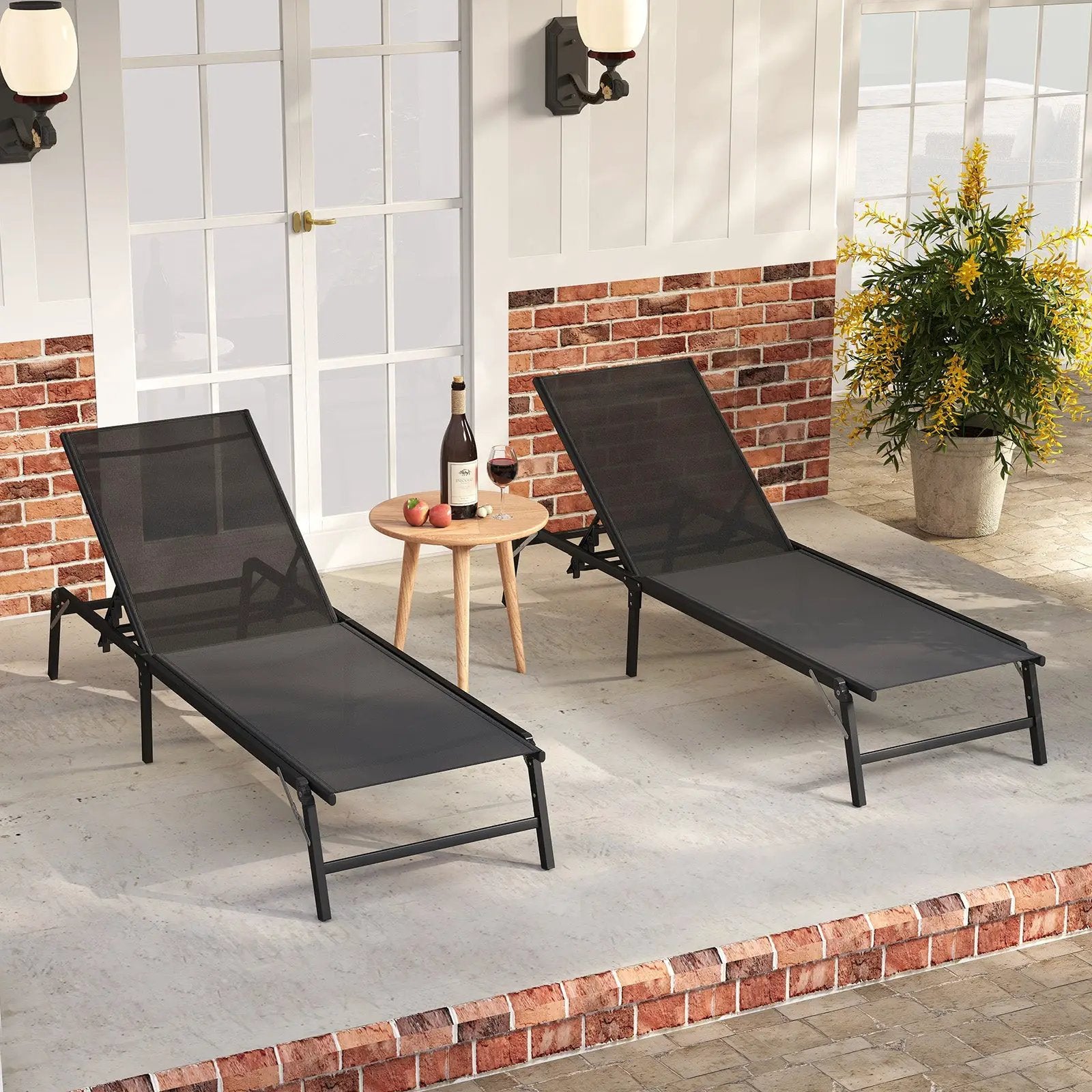 Chaise Lounge Chair Set of 2 Foldable Patio Lounge Chairs-Black by DirectDeals
