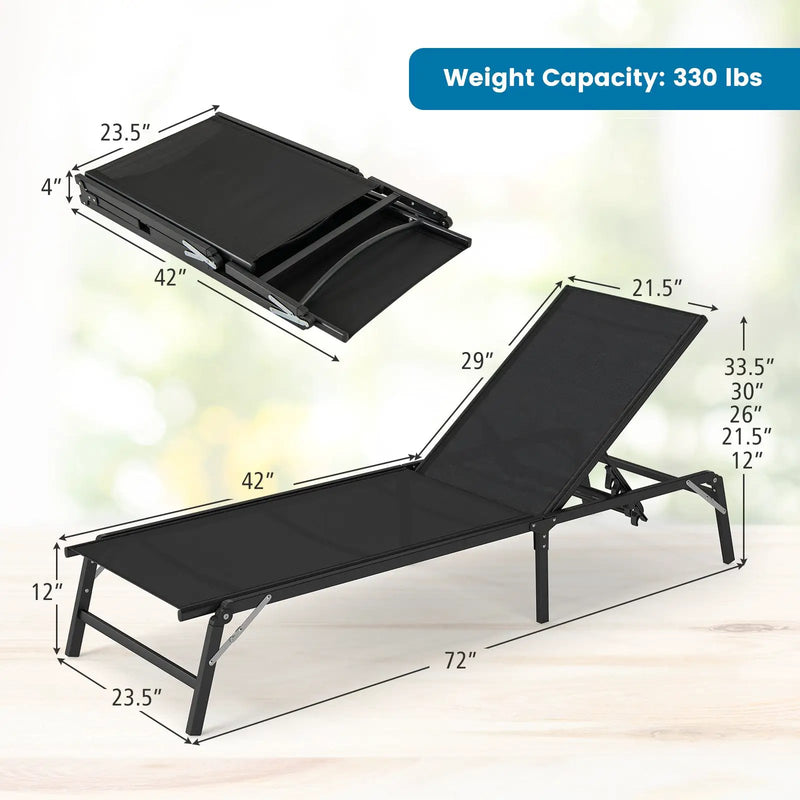 Chaise Lounge Chair Set of 2 Foldable Patio Lounge Chairs-Black by DirectDeals
