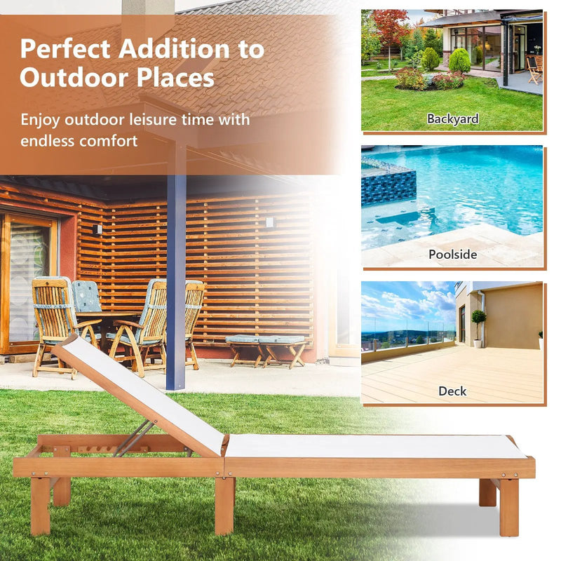 Outdoor Wood Chaise Lounge Chair with 5-Postion Adjustable Back by DirectDeals