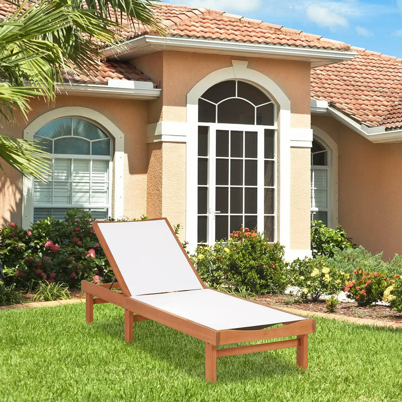 Outdoor Wood Chaise Lounge Chair with 5-Postion Adjustable Back by DirectDeals